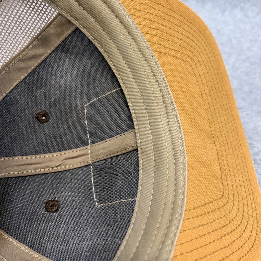 Hook Line & Sinker Leather Patch Mens Brown Tan Outdoor Cap Trucker Hat OSFM - Picture 9 of 11